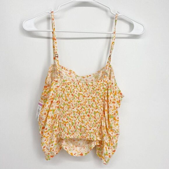 BP. Ruched Crop Camisole Orange White Floral Print Top Size Small - Picture 6 of 6